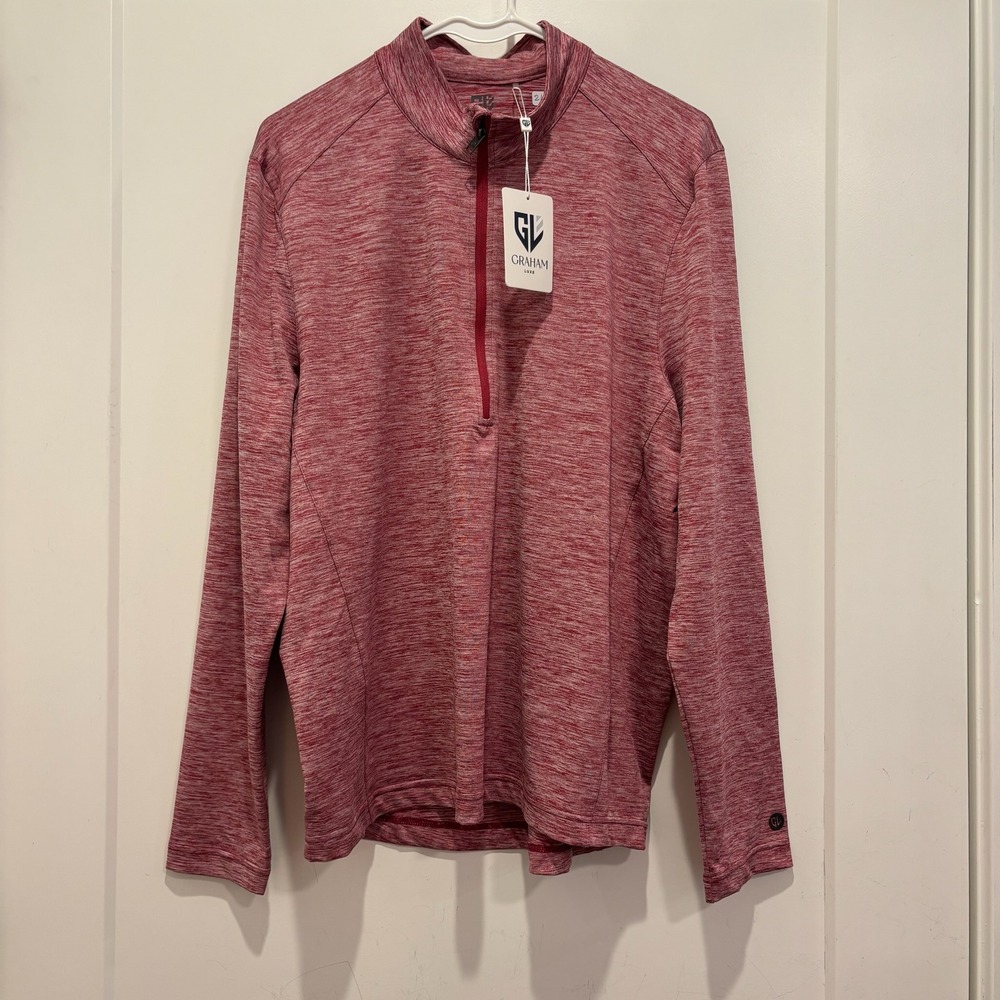 Graham Luxe Mens Quarter Zip Pullover Heather Red Space Dye Golf Sweater Medium